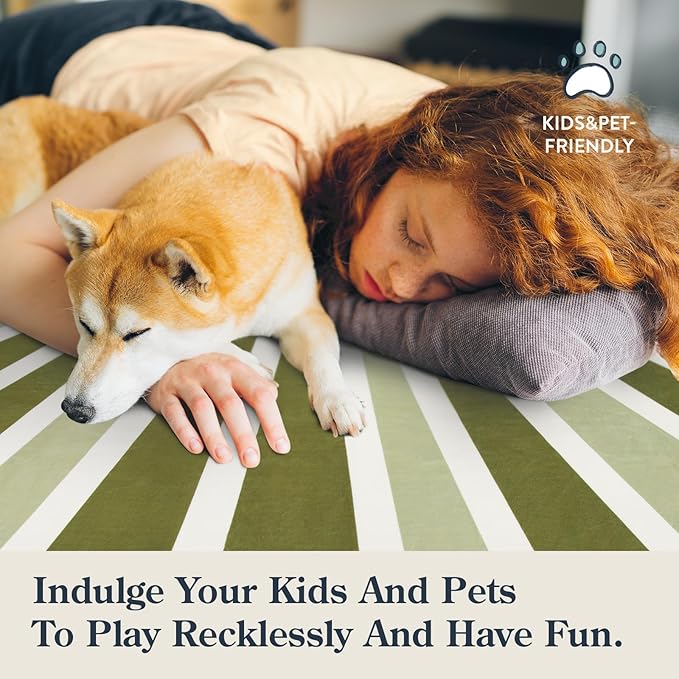 Lahome Green Area Rug: 5'x7 'Ultra-Thin Machine Washable & Non-Slip with Cute Boho Rainbow Sun Print for Living Room, Nursery, Bedroom, Entryway & Office