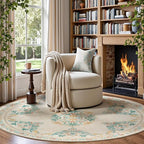 jinchan Round Rug 6ft Area Rugs Vintage Floral Distressed Design, Machine Washable Soft Non-Slip Low-Pile Ultra-Thin Circle Rug for Bedside Living Room Dining Room Bedroom (6' Round, Apricot Multi)
