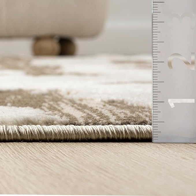 Abani Terra Area Rug for Living Room, Bedroom - Abstract Pattern - Brown Cream - 9' x 12' - Durable & Easy to Clean