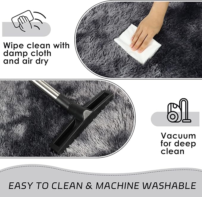 duduta Grey Plush Runner Rugs for Bedroom 2x6 ft, Tie Dye Fluffy Gray Shag Rug for Dorm Nursery Bedside, Machine Washable Non Slip