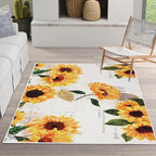 Sunflower Area Rug, 3' x 5' Non-Slip Washable Bedroom Rug, Small Indoor Vintage Oil Painting Artwork Rugs for Living Room Dining Table Entryway Bathroom Living Room Office Carpet