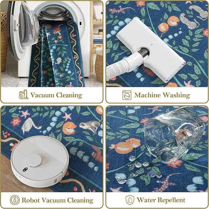 Collive 2x3 Washable Entryway Rug, Jungle Animal Kitchen Rugs Non Slip Small Door Mats Indoor Entrance, Soft Low Pile Entry Rug Stain Resistant Throw Carpet for Bathroom Bedroom, Entrance, Blue