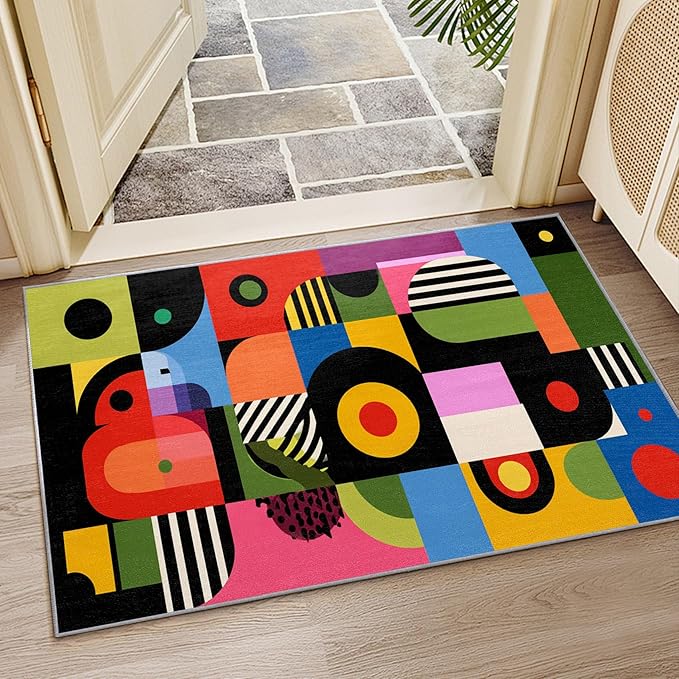 Colorful Rug - 4x6 Rug, Abstract Love Heart Pop Art Area Rugs, Hippie Aesthetic Funky Low Pile Stain Resistant Floor Carpets House Decor #C057