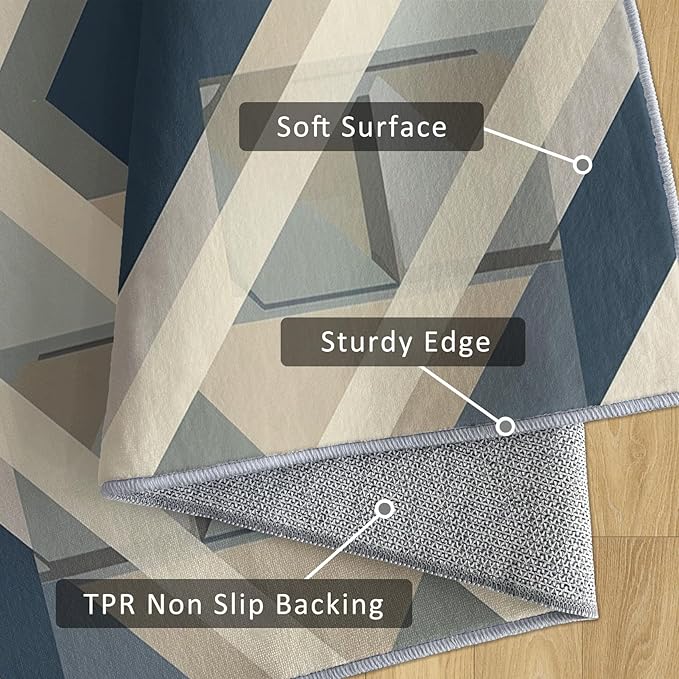 Geometric Rug, Washable 5x6 Rug for Living Room, Modern Abstract Patterned Indoor Carpet, Geometric Decor for Home, Bedroom, Soft Non Slip Thin Design FER97
