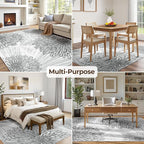 WITSHOCK 9x12 Washable Rug for Living Room,Modern Floral Distress Print Pattern Area Rugs,Stain Resistant with Non Slip Backing Carpet for Dining Room,Bedroom & Home Decor,Grey White