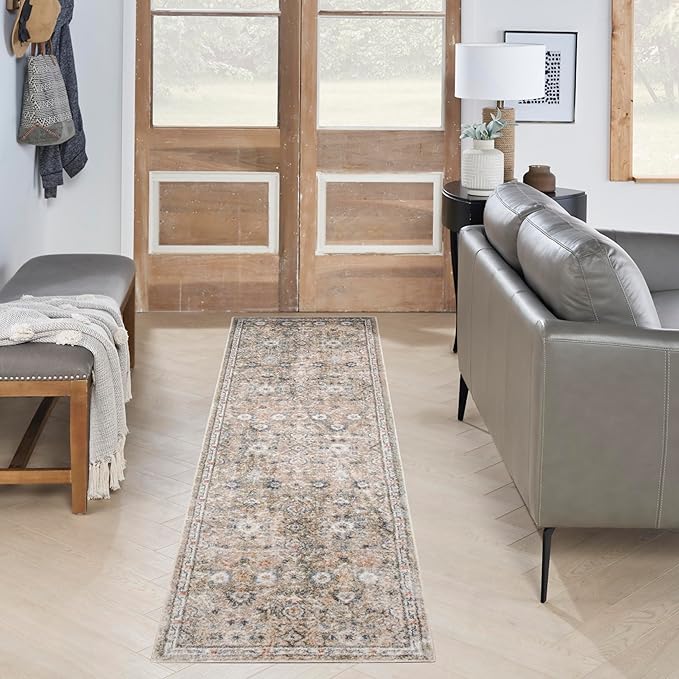 Nourison Home Astra Machine Washable Silver Taupe 2' x 6' Area Rug - Easy Clean, Non Shedding, Bed Room, Living Room, Dining Room, Kitchen (6' Runner)