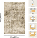 4x6 Machine Washable Area Rug for Living Room, Brown Modern Vintage Abstract Rug Large Non-Slip Low Pile Soft Faux Wool Carpet, Kids and Pets Friendly for Bedroom Dining Room Farmhouse Home Decor Rug