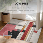 4x6 Abstract Geometric Rugs for Bedroom Decor, Washable Black White Red Geometry Pattern Area Rug, Living Room Home Decoration, Non Slip Soft Thin, Minimalist Modern Decor Carpet PF-P 49