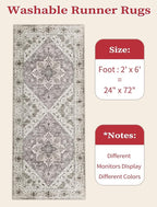 SERISSA Boho Washable Runner Rug, 2x6 Rug Non-Slip Vintage Earth Tone Hallway Kitchen Runner Rug Ultra Soft Print Distressed Floor Carpet for Bedroom Bathroom Laundry Room