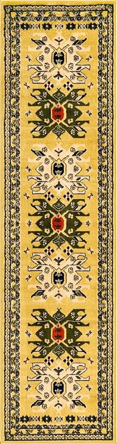 Unique Loom Taftan Collection Border Geometric Tribal Inspired Design Area Rug, 2 ft 2 in x 8 ft 2 in, Gold/Gray