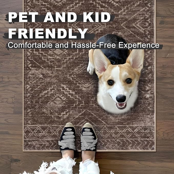KILOCOCO Boho Kitchen Runner Rug 2x6 Washable Runner Rug, Soft Runners for Hallways Non Slip Printed Distressed Laundry Room Rug, Low-Pile Rug for Entryway/Bedroom/Living Room, Rust Red