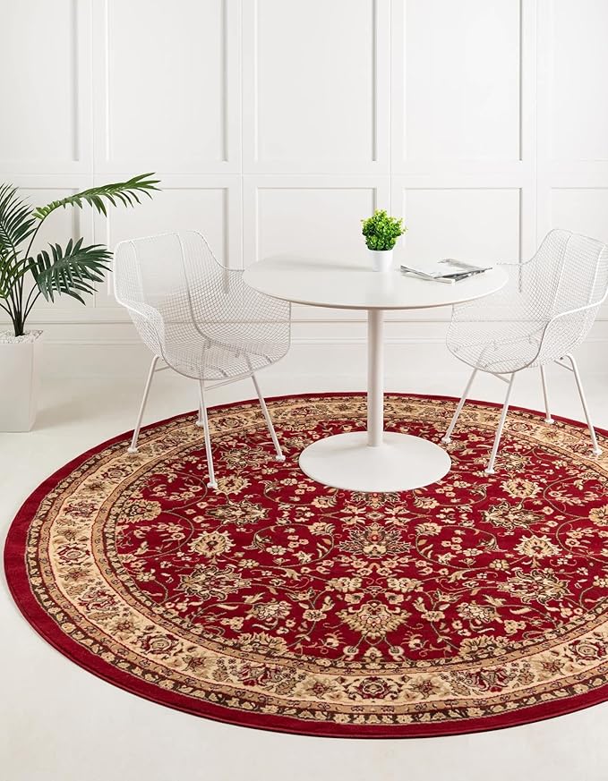 Unique Loom Sialk Hill Collection Area Rug - Washington (5' Round Burgundy/Cream)
