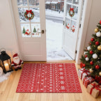 Lahome Christmas Door Mat 2x3 Red Entryway Rug Small Washable Area Rugs Non-Slip Indoor Entry Carpet Throw Soft Bathroom Mat, Snowflake Home Xmas Holiday Decor Thin Floor Doormat Carpet for Bedside