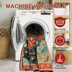 WILLSUN Washable Area Rugs, 9x12 Non-Slip Boho Large Area Rugs for Living Room, Bedroom, Machine Washable Vintage Rug, Indoor Floral Print Carpet for Home Decor, Kid & Pet Friendly Mat