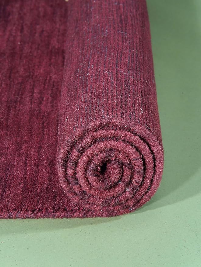 Hand Knotted Loom Wool ECO-Friendly Area Rugs - 2'6''x10', Runner, Dark Red Color, Solid Plain Design, High Pile Handmade Anti Skid Area Rugs for Living Room, Bed Room (L00111)