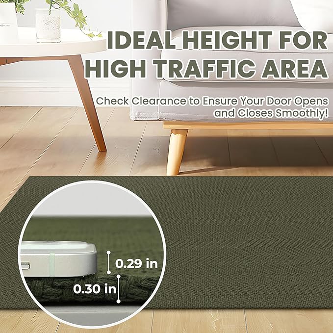 Braided Runner Rug 2x5 Ft Washable Runners for Hallways Kitchen Runner Rug with Rubber Backing Cotton Entryway Runner Indoor, Woven Floor Carpet for Hall Kitchen Bedroom, Dark Green