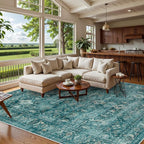 Lahome Vintage 8x10 Washable Blue Rugs for Living Room Bedroom, Boho Dining Room Rugs for Under Table, Soft Non Slip Indoor Throw Carpet for Home Office Playroom (8x10ft,Blue)