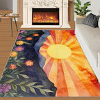 Boho Sun Area Rugs 4x6ft, Radiant Sunburst Carpet for Bedroom, Geometric Solar Rug for Living Room Easy to Clean for Indoor Outdoor Hardwood Floors Home Decor