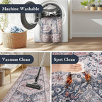 PURRUGS Vintage Farmhouse Boho Throw Rug 3x5 ft, Non-Slip Machine Washable Rug, Accent Oriental Area Rug for Entryway, Kitchen, Bedroom, Living Room and Dining Room, Coral Red/Marine Blue