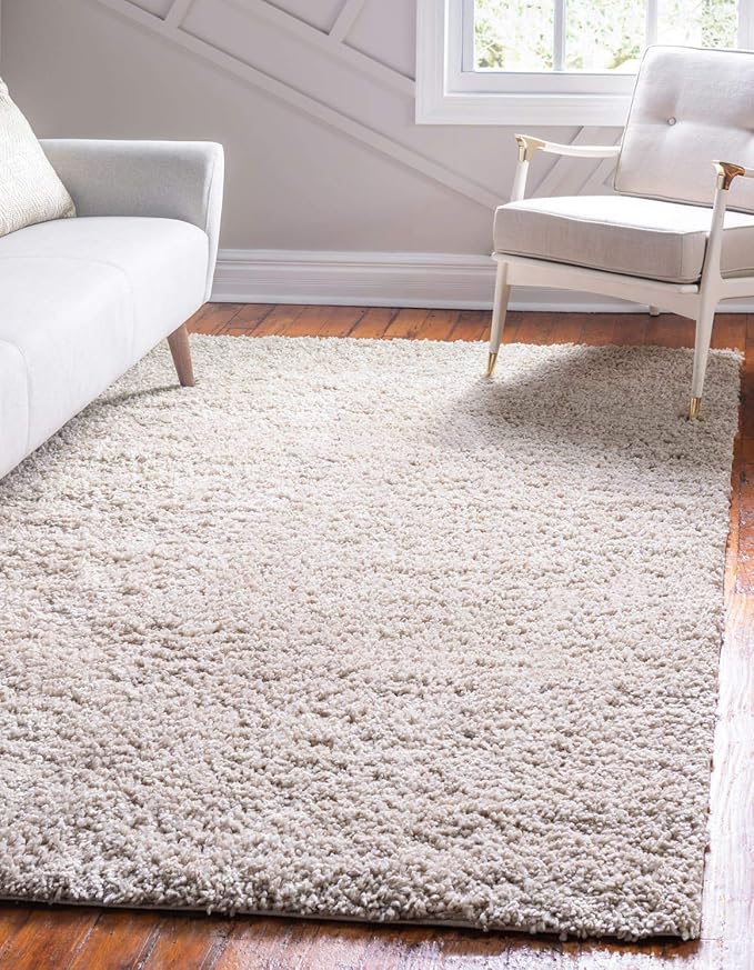 Unique Loom Davos Shag Collection Area Rug - Solid (7' 1" x 10' Rectangle, Linen)