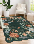 Lahome Floral Machine Washable Rug, 3x5 Rug Non Slip Soft Bedroom Rugs for Entryway Dorm, Ultra-Thin Boho Rugs for Living Room Stain Resistan Throw Carpet for Nursery Entrance, Dark Green