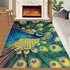 Peacock Rug 5x6-5x6 Rug, Wonderful Peacock Area Rugs for Bedroom, Teal Turquoise Rugs for Living Room, Modern Style Washable Mat, Malachite Green Feather Carpet - Peafowl Home Decor & Gifts
