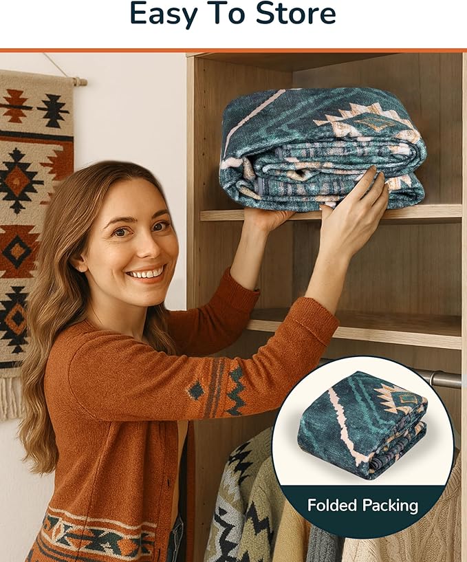 Area Rug 4x6 Rug Machine Washable Non-Slip Low Pile Print Pattern Western Rug for Living Room Bedroom Entryway Tribal Series -Teal/Green