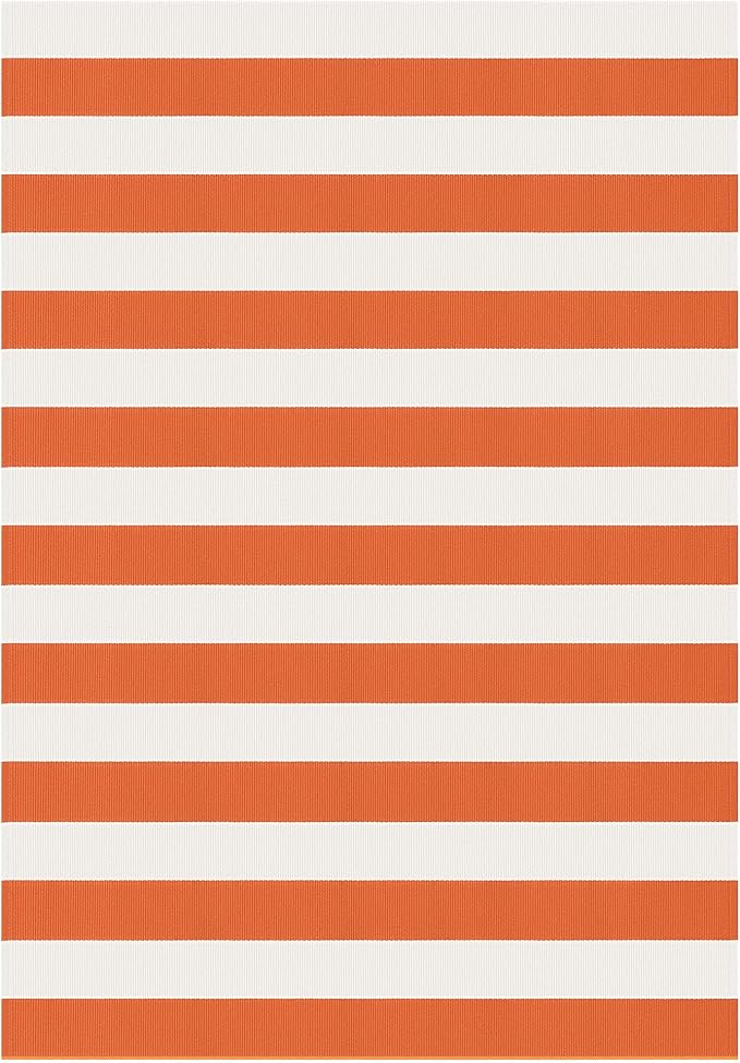 KOZYFLY Striped Outdoor Rug 4x6 Ft Orange and White Halloween Fall Hand Woven Area Rug Washable Outdoor Doormats Indoor Entrance Mat for Front Door Kitchen Entryway Patio Front Porch Decor