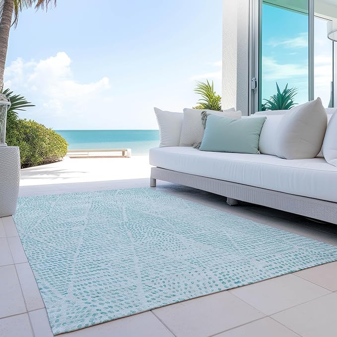 Addison Rugs Chantille ACN591 Aqua 10' x 14' Indoor Outdoor Area Rug, Easy Clean, Machine Washable, Non Shedding, Bedroom, Living Room, Dining Room, Kitchen, Patio Rug