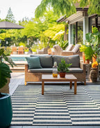 Unique Loom Outdoor Striped Collection Area Rug - Striped (10' Square Blue/Ivory)
