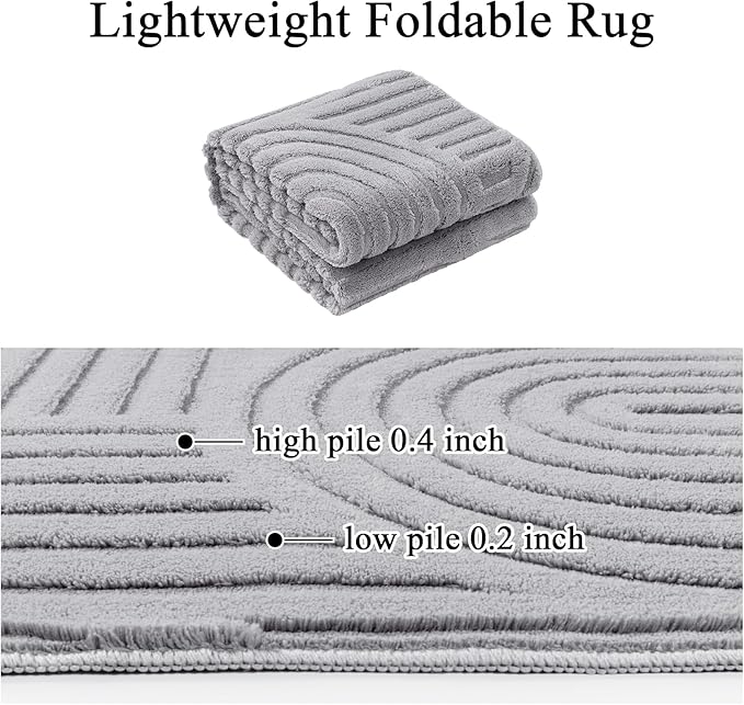 SHACOS Soft Cozy Fluffy Arch Pattern High Low Pile Rugs 4'x6' Non Slip Washable Scandinavian Minimalist Rug Modern Geometric Arc Carpet for Living Room Bedroom Dining Room, Light Grey
