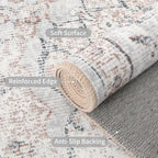 Easy-Going Round Rug 6ft Area Rug Washable Boho Circle Rugs for Living Room Non-Slip Bedroom Rug Low Pile Lightweight Vintage Distressed Throw Rug for Dining Room Kitchen Home Office, Grey Brick