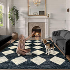 Lahome Machine Washable Area Rugs for Bedroom Aesthetic, 4x6 Soft Living Room Area Rug Non Slip Entryway Rugs, Moroccan Trellis Printed Black and White Indoor Kitchen Carpet for Bedside Office