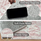 8x10 Machine Washable Area Rug for Living Room, Pink Vintage Moroccan Rug Large Non-Slip Low Pile Soft Faux Wool Carpet, Kids and Pets Friendly for Bedroom Dining Room Farmhouse Home Decor Rug