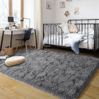 Dark Gray Fluffy Rug Plush Carpet for Bedroom Dorm, Non-Slip High Pile Rug, Shag Rug for Playroom Nursery Home Office Decor 6X9 Ft