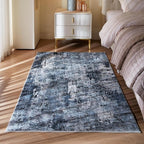 Rugcomf 3x5 Area Rug Blue Soft Abstract Boho Vintage Pattern Non-Slip Non-Shedding Faux Wool Washable for Bedside, Bedroom, Kitchen, Floor, Indoor