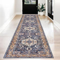 KOZYFLY Runners for Hallways 2.6x12 Ft Extra Long Washable Kitchen Boho Runner Rug for Entryway Indoor Gold Navy Printed Faux Wool Stair Runner Floor Carpet Runner for Stair Kitchen Hall