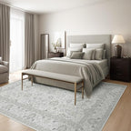 Boho Washable Area Rug Neutral Grey 5x7 Rugs for Living Room, Floral Modern Bedroom Rug Indoor Carpet for Dining Room Kids Room Playroom