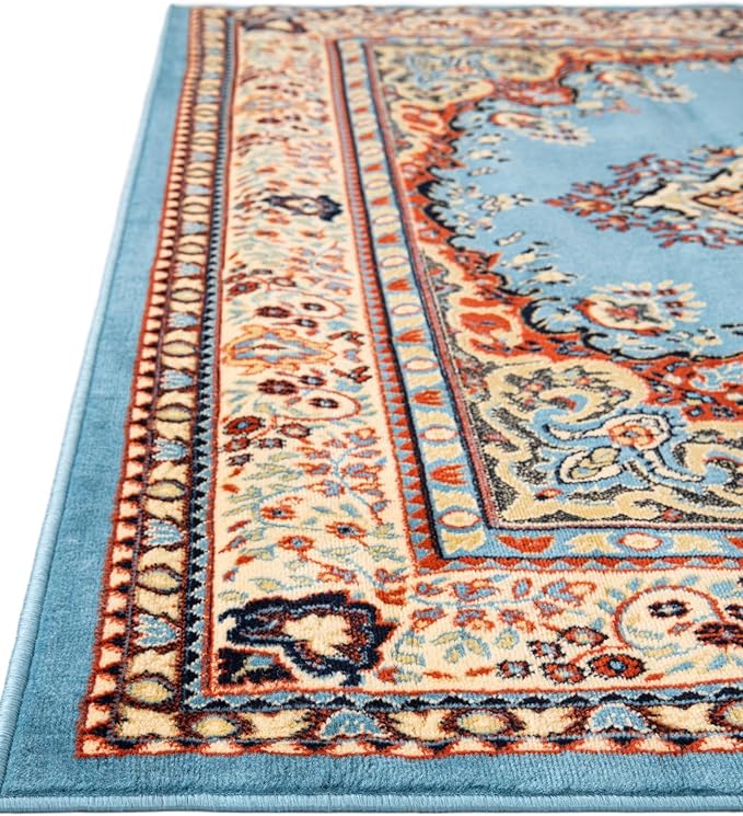 Unique Loom Reza Collection Traditional Persian Style Area Rug, Runner 3' 0" x 16' 5", Light Blue/Ivory