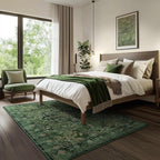 Green Medallione 6x8 Area Rugs for Living Room, Low Pile Thin Washable Non Slip Rugs for Bedroom Dining Room, Vintage Distressed Carpet for Home Office Guest Room