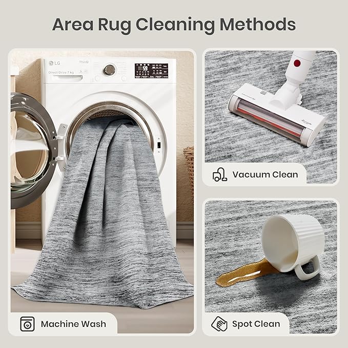 Valenrug Washable Rugs 8x10 - Non Slip 8x10 Area Rugs for Living Room, Stain Resistant Area Rugs for Bedroom, Foldable Machine Washable Area Rug(8'x10', Black)