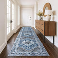 KOZYFLY Runners for Hallways 3x12 Ft Thin Long Washable Kitchen Runner Non Slip Runners Rug for Entryway Indoor Blue Printed Faux Wool Stair Runner Floor Carpet for Stair Kitchen Hall, Blue