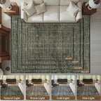MontVoo-Vintage Area Rugs 8X10 Green Rugs for Living Room-Soft Distressed Printed Rugs for Bedroom-Non Slip Carpet-Machine Washable Rug for Dining Room Living Room Bedside Office