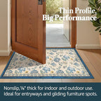 jinchan Elora 3x5 Floral Rug for Entryway Washable Rug Vintage Romance Design Small Mat Non Slip Indoor Doormat Lightweight Low-Profile Throw Carpet for Entrance Bathroom Laundry Room, Blue/Beige