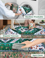 SERISSA Runner Rug for Hallways, 2'6"x12' Washable Non Slip Kitchen Runner Rug, Extra Long Boho Rug Ultra Soft Vintage Green White Print Floor Carpet for Bedroom Hallway Entryway Bathroom Laundry Room
