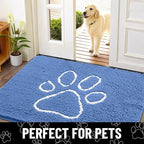 Smiry Dog Door Mat for Muddy Paws, Absorbent Dirt Trapper Non Slip Quick Dry Washable Chenille Mat for Mud Dogs, Entry Rug for Indoor and Outdoor (40x32 Inches, Cornflower Blue and White)