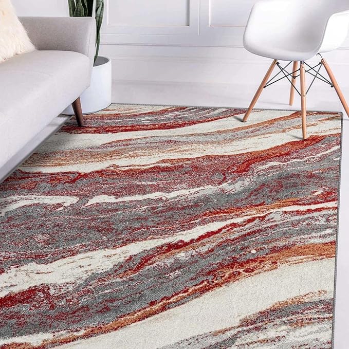 LUXE WEAVERS Lagos Collection 7983 Abstract Red 8x10 Art Deco Geometric Area Rug