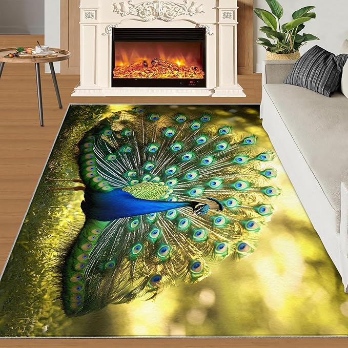 Peacock Rug 6x9-6x9 Rug, Wonderful Peacock Area Rugs for Bedroom, Nature Rugs for Living Room, Modern Style Washable Mat, Aesthetics Carpet - Peafowl Home Decor & Gifts