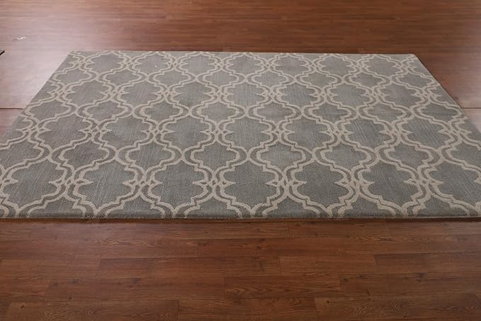 Modern Collection 5 x 8 Trellis Area Rug, All-Over/Geometric Wool Carpet for Home Décor, Living Room, Dining Room, and Bedroom