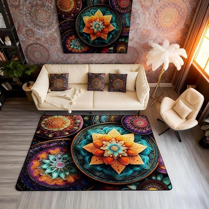 Vintage Mandala 3 x 5 Area Rug Victorian Decor Damask Rugs for Living Room | Antique Decor Boho Floral Washable Rug, Bohemian Paisley Medallion Carpet Indoor Floor Mat